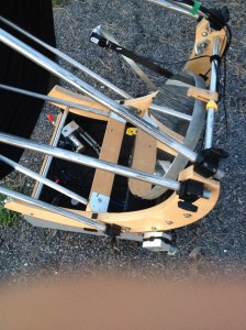 A friend's minimalist, ultra-light dobsonian telescope, either 18 or 20 inch diameter. Note the lack of mirror box!